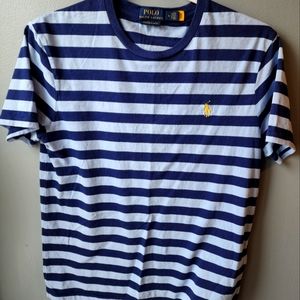Polo Ralph Lauren Striped Custom Slim Fit Short Sleeve Blue T-Shirt Men's Sz M
